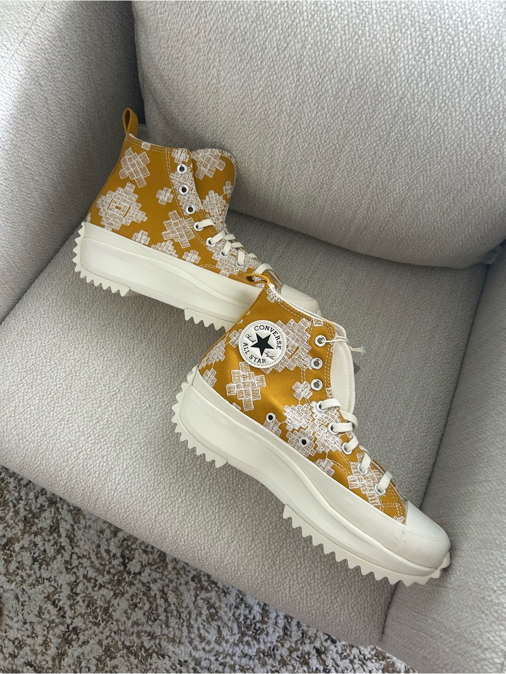 Converse High Top Sneakers in Mustard Yellow Floral